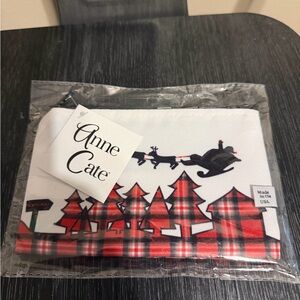 Anne Cate Christmas Plaid Pouch Santa and reindeer motif 6”W X 4”H  Made In USA
